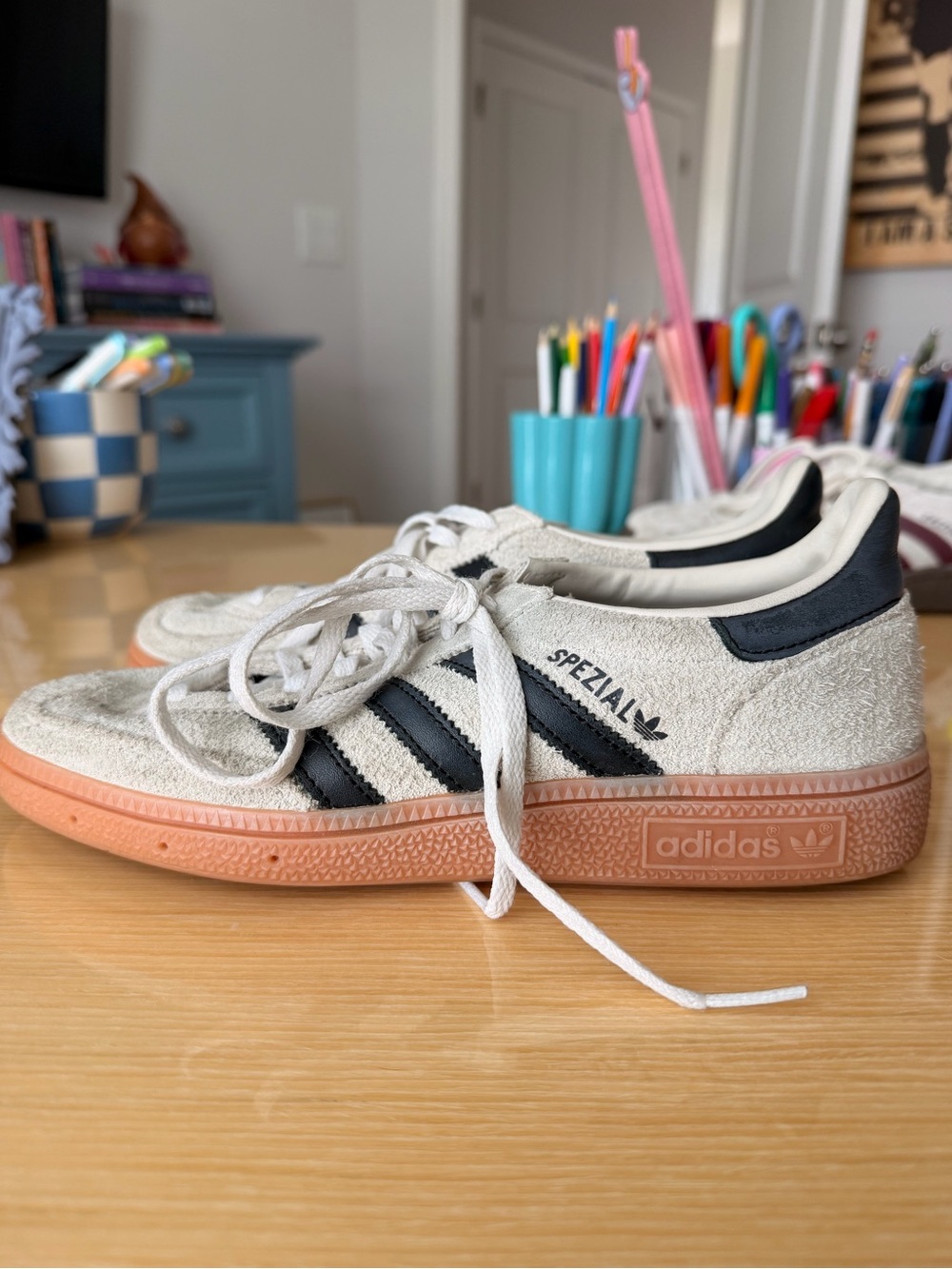 Adidas Spezial Suede Sneakers in White and Black with Gum Sole